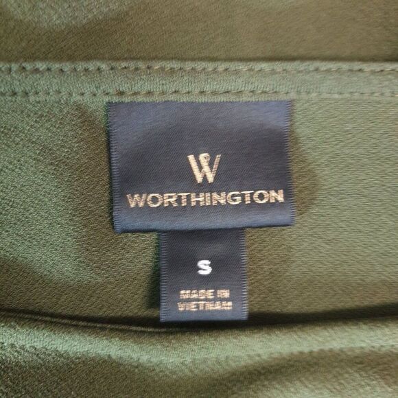 Worthington Womens Cold Shoulder Yop S Olive Green Ruffle Cottagecore Festive - Picture 7 of 10